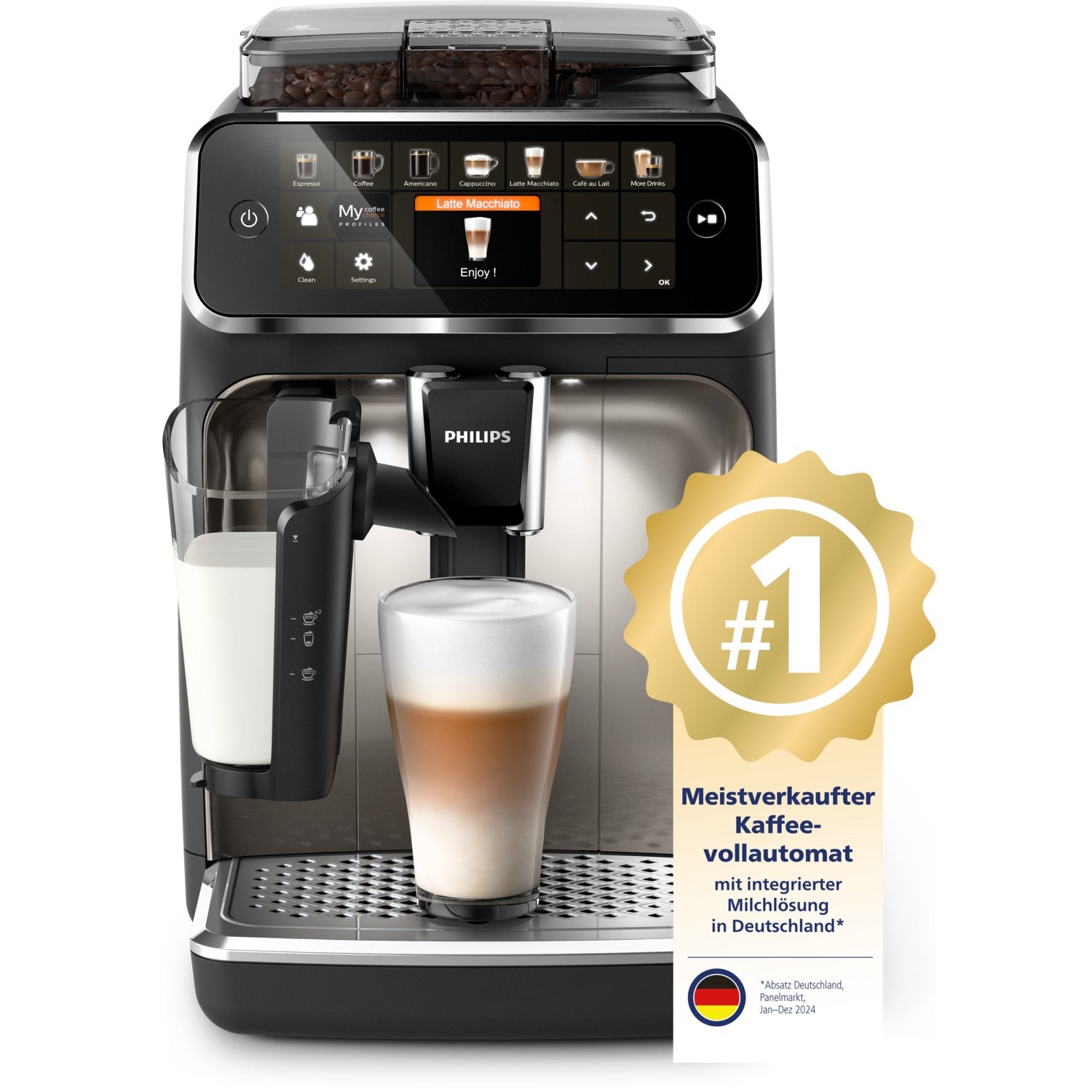 PHILIPS EP5447/90 Serie 5400 LatteGo 11 Kaffeespezialitäten Kaffeevollautomat Schwarz/Chrom